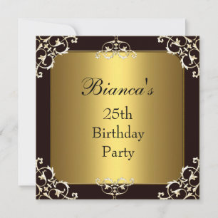 Invitation 25th Birthday Party Black Gold Elite