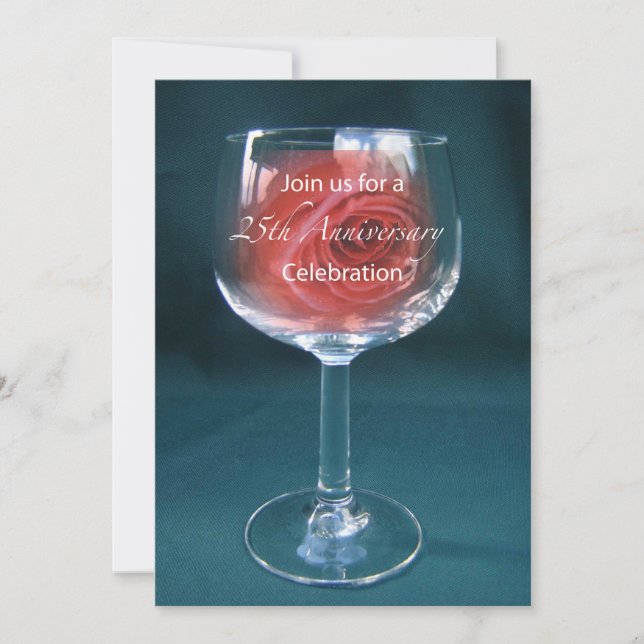 Invitation 25th Wedding Anniversary Wineglass Rose (Front)