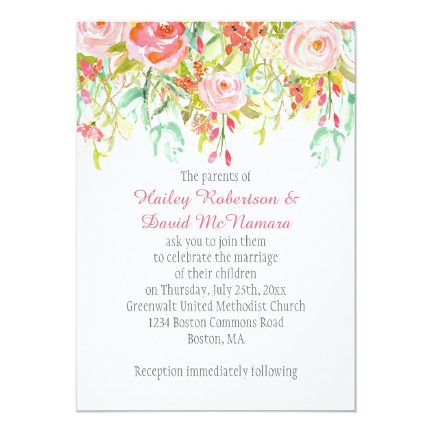 Invitation #2 Pink Roses Mint Wildflowers Greenery