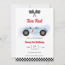 Invitation 2nd Birthday Too Fast, Vintage Race