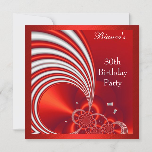 Invitation 30th Birthday Party Red White Abstract (Front)