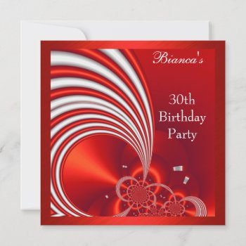 Invitation 30th Birthday Party Red White Abstract by Label_That at Zazzle