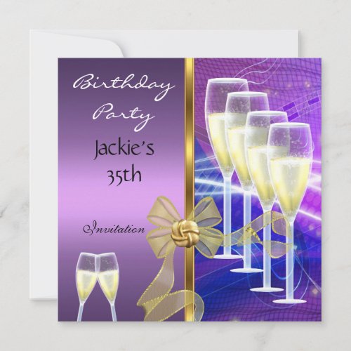 Invitation 35th Birthday Party Elegant Purple Gold Custom Invitation