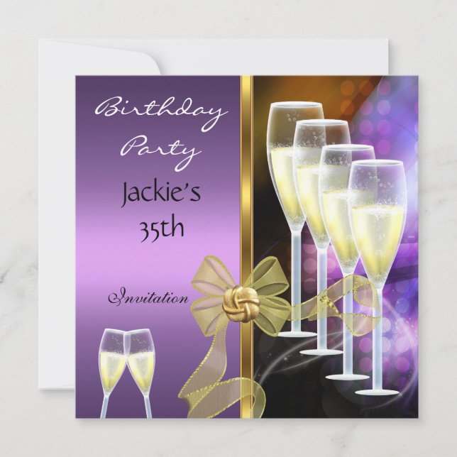 Invitation 35th Birthday Party Elegant Purple Gold (Front)