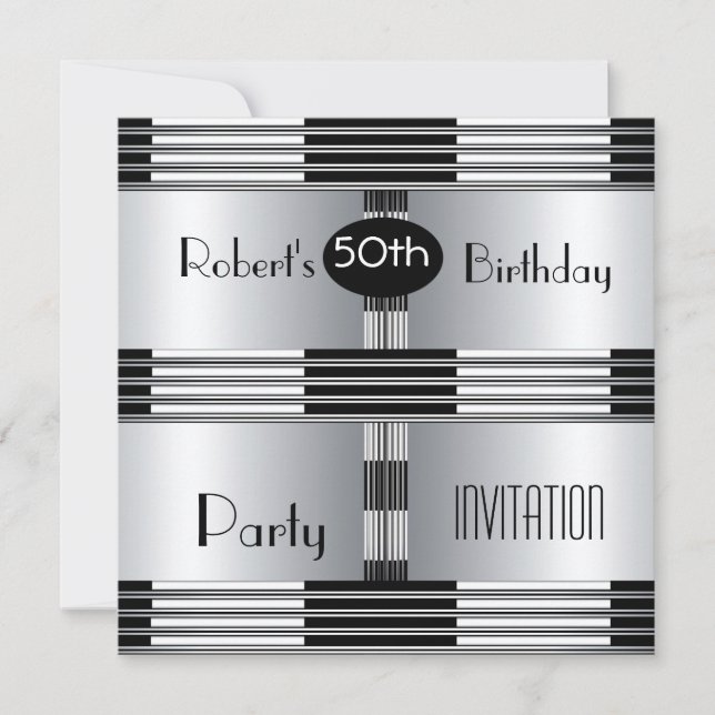 Invitation 50th Birthday Art Deco Black Chrome (Front)