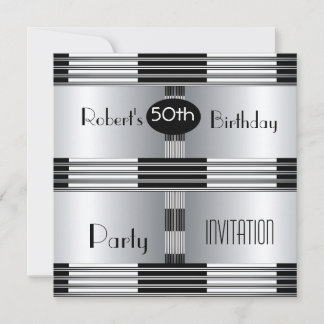 Invitation 50th Birthday Art Deco Black Chrome