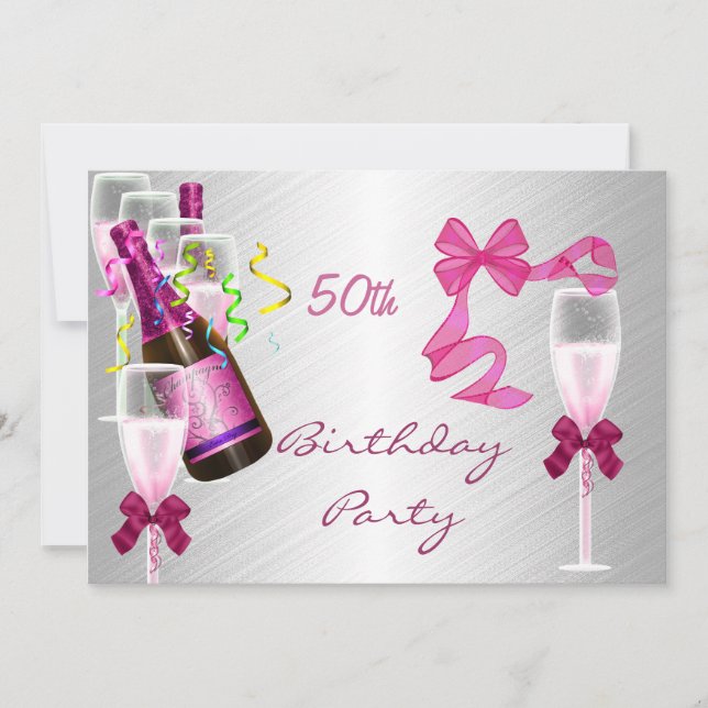 Invitation 50th Birthday Party Party Pink (Front)