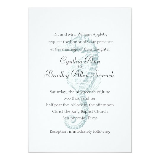 Invitation 5x7 Blue Sea Horse
