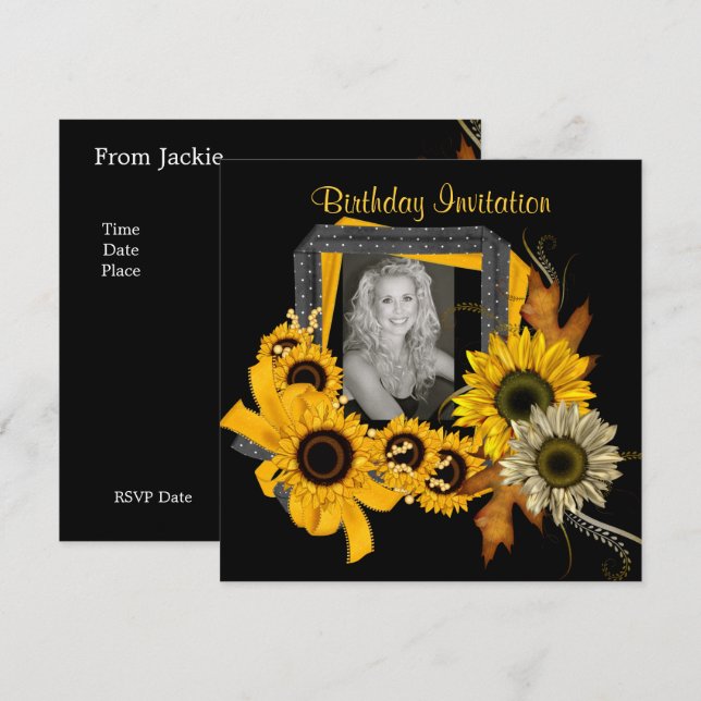 Invitation Add Photo Sunflower Yellow Flower Frame (Front/Back)