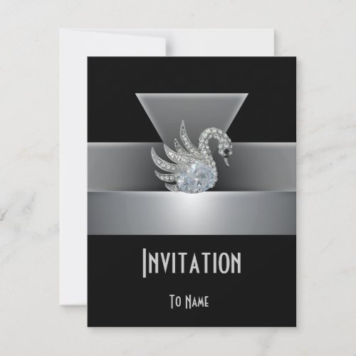 Invitation All Occasion Black Silver Swan Art Deco