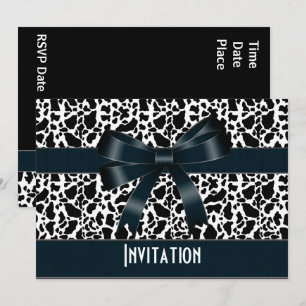 Invitation All Occasion Black White Cow Animal Bow