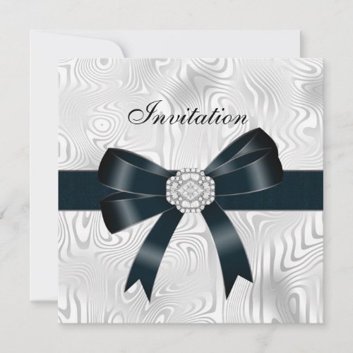 Invitation All Occasions Abstract Silver white Bow