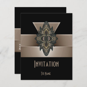 Invitation All Occasions Black Gold Biege Art Deco
