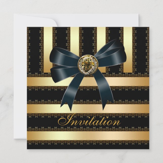 Invitation All Occasions Black Gold Stripe Bow (Front)