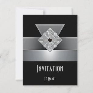 Invitation All Occasions Black Silver Art Deco