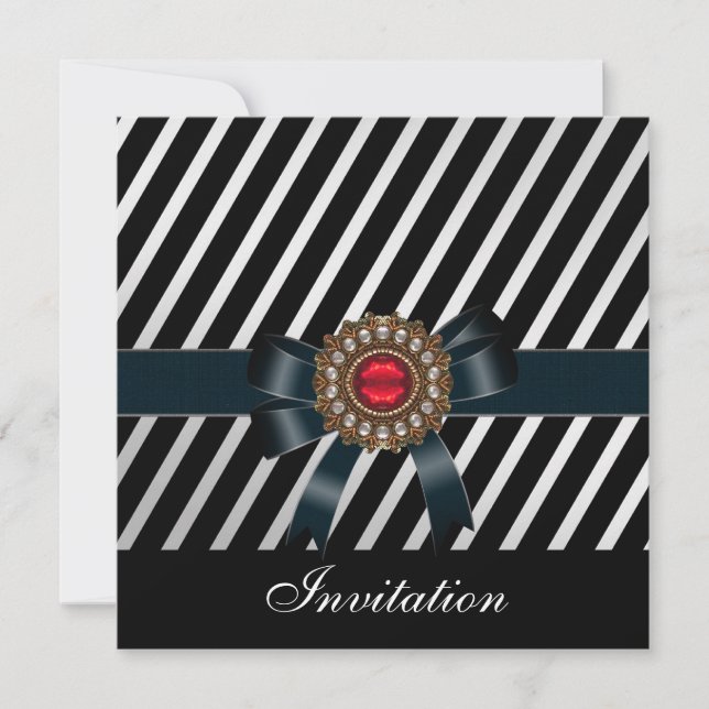 Invitation All Occasions Black white stripe Red je (Front)