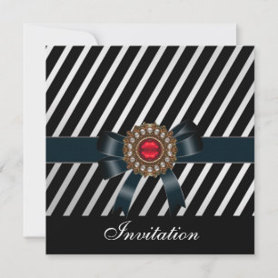 Invitation All Occasions Black white stripe Red je