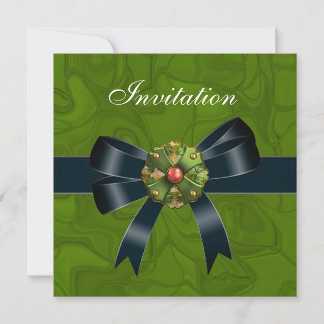 Invitation All Occasions Crush Green Black Bow (Front)
