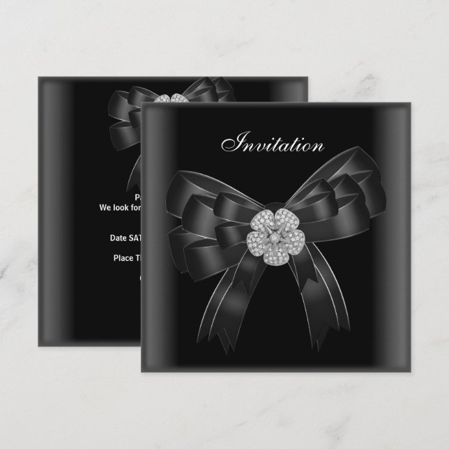 Invitation All Occasions Diamond Jewel Black Bow (Front/Back)