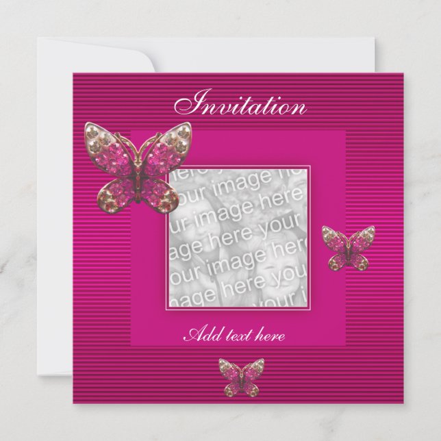 Invitation All Occasions Pink Butterfly Add Photo (Front)