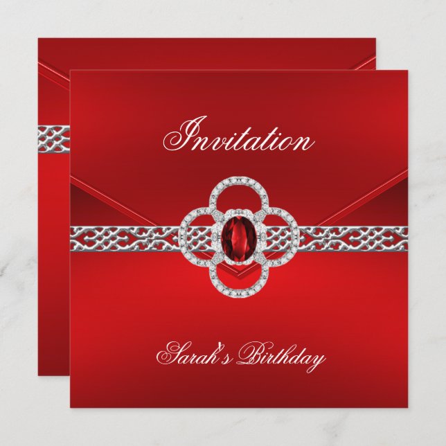 Invitation All Occasions Red Silver Jewel NEW (Front/Back)