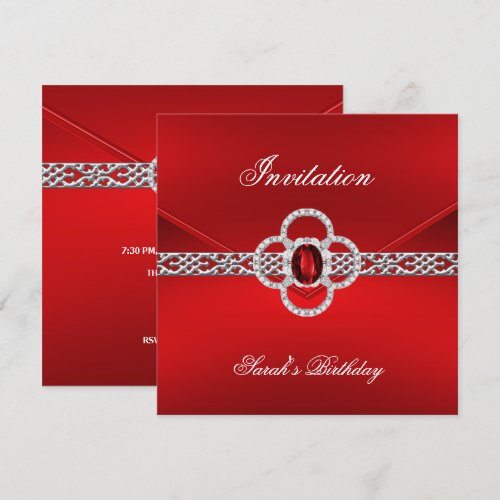 Invitation All Occasions Red Silver Jewel NEW