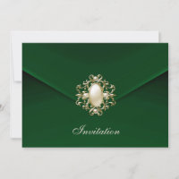 Invitation All Occasions Royal Green Velvet Pearl