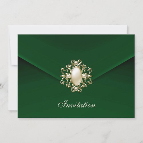 Invitation All Occasions Royal Green Velvet Pearl