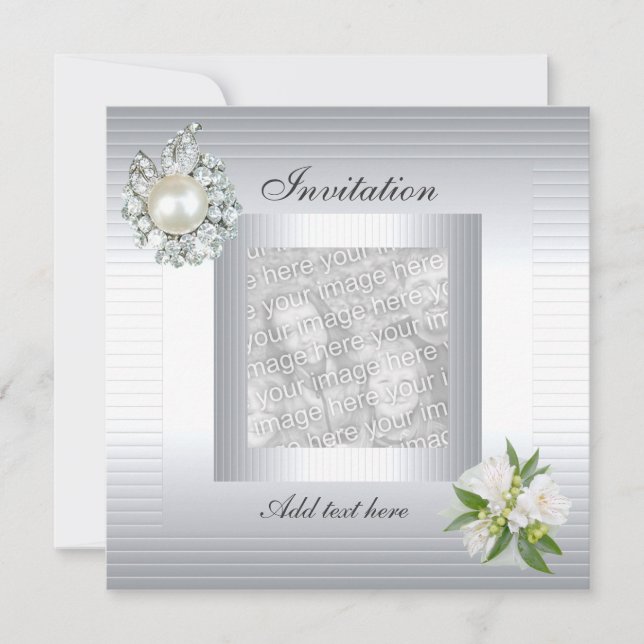 Invitation All Occasions Silver Floral Add Photo (Front)
