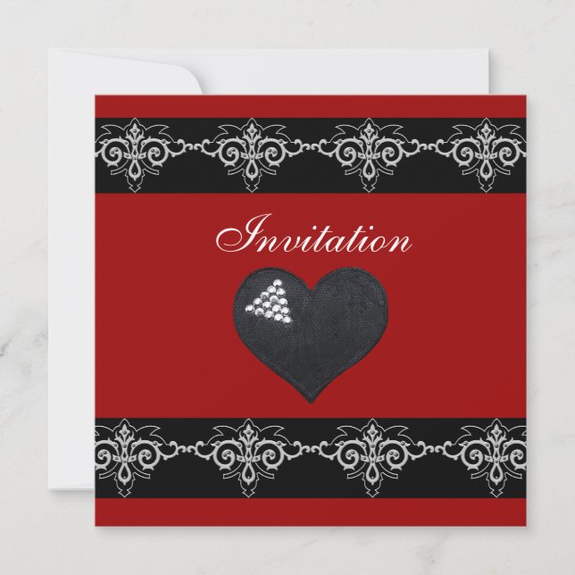 Invitation All Occasions Silver Red Black Heart (Front)