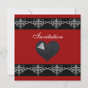 Invitation All Occasions Silver Red Black Heart