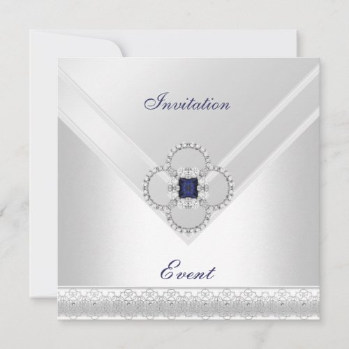 Invitation All Occasions White Blue Silver Jewel