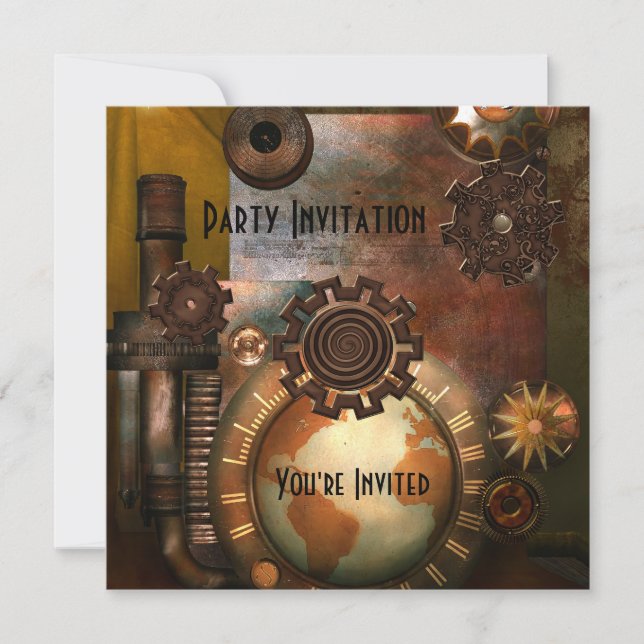 Invitation All Occasions Zizzago Steampunk Design (Front)