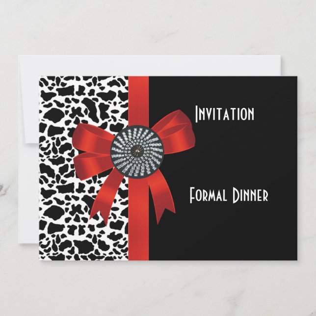 Invitation Animal Print Black White Red Bow (Front)