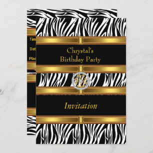 Invitation Animal Zebra Print Gold Birthday Party