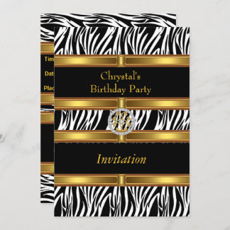 Invitation Animal Zebra Print Gold Birthday Party