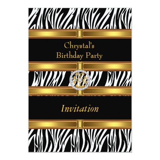 Invitation Animal Zebra Print Gold Birthday Party | Zazzle