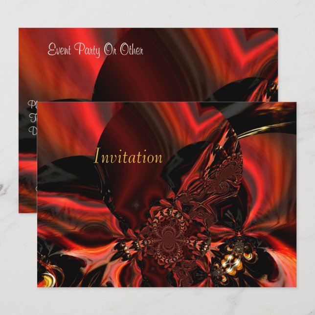 Invitation Art Abstract Jeweled Silk In Red (Front/Back)