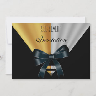 Invitation Art Deco Black Gold Bow