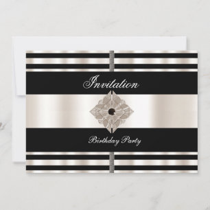 Invitation Art Deco Black Sepia Cream Stripe