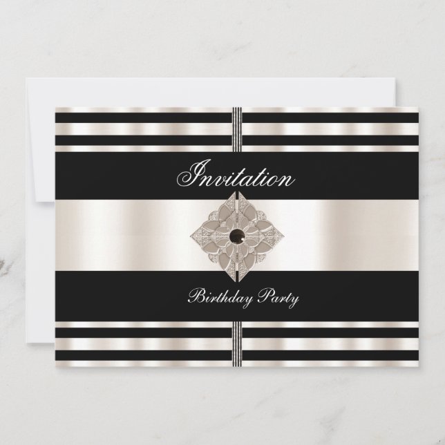 Invitation Art Deco Black Sepia Cream Stripe (Front)