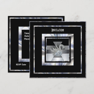 Invitation Art Deco Silver Black Diamond Swan