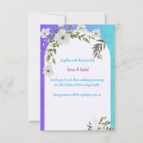 Invitation au mariage bleu et mauve floral