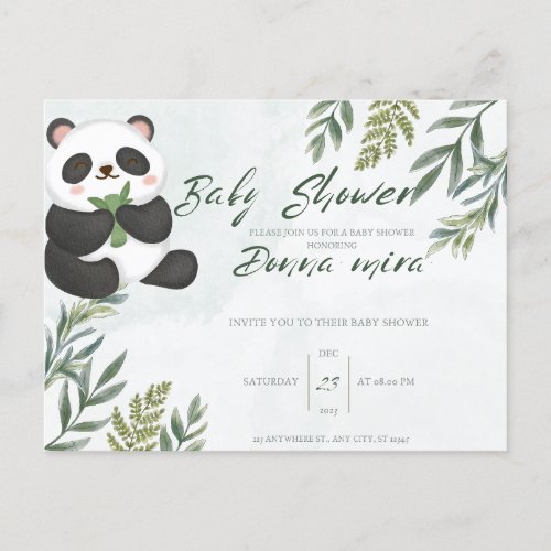 invitation baby shower animal panda postcard