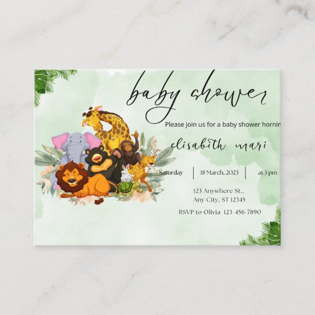 invitation baby shower animals cute (Front)