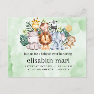 invitation baby shower, animals postcard