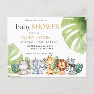 invitation baby shower, animals, safari postcard