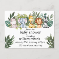 invitation baby shower, animals, safari