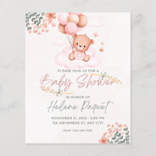invitation baby shower, bear, cute animal