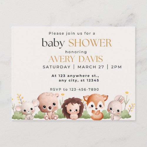 invitation baby showercute animals safari postcard